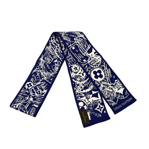 LOUIS VUITTON Bando LV Boarding Navy White Scarf 359-080125 - Picture 1 of 4